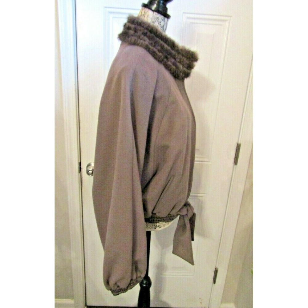 EBBERRO Vintage Taupe Wool Jacket Mink Collar Sequined Trim Satin Lined SZ 16 - Picture 6 of 8